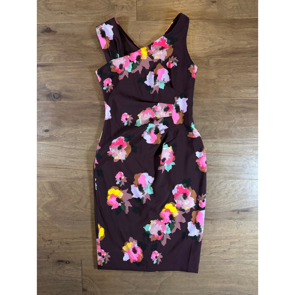 NWOT‎ Laundry by Shelli Segal Plum Floral Asymmetrical Sheath Dress Size 6